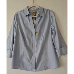 Investment Taylor Gold Label Non Iron Light Blue Button Down Shirt Women Size 14